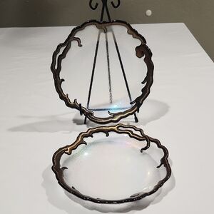 1996 Claritas Art Glass Iridescent Fused Glass Twig Plate/Bowl Signed